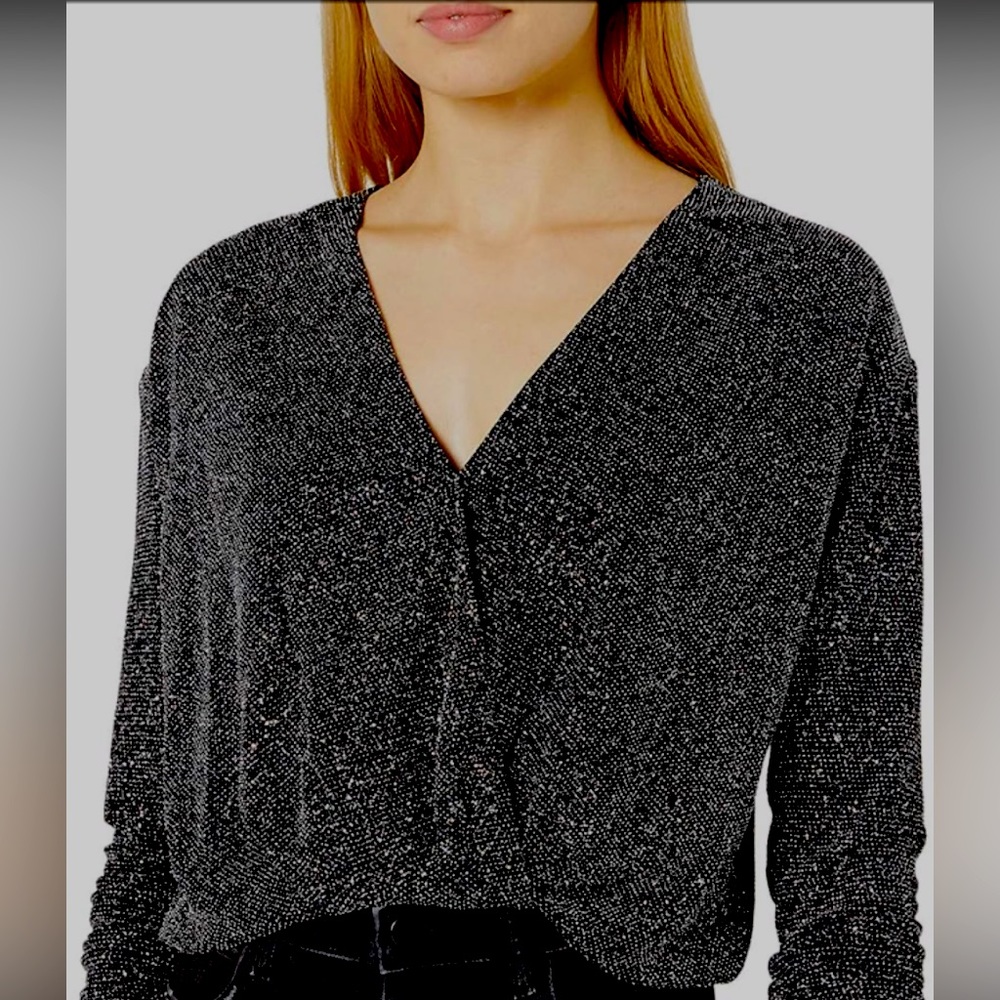 Aster the Label Boogie Down Surplice Wrap Shimmer Top Size Small